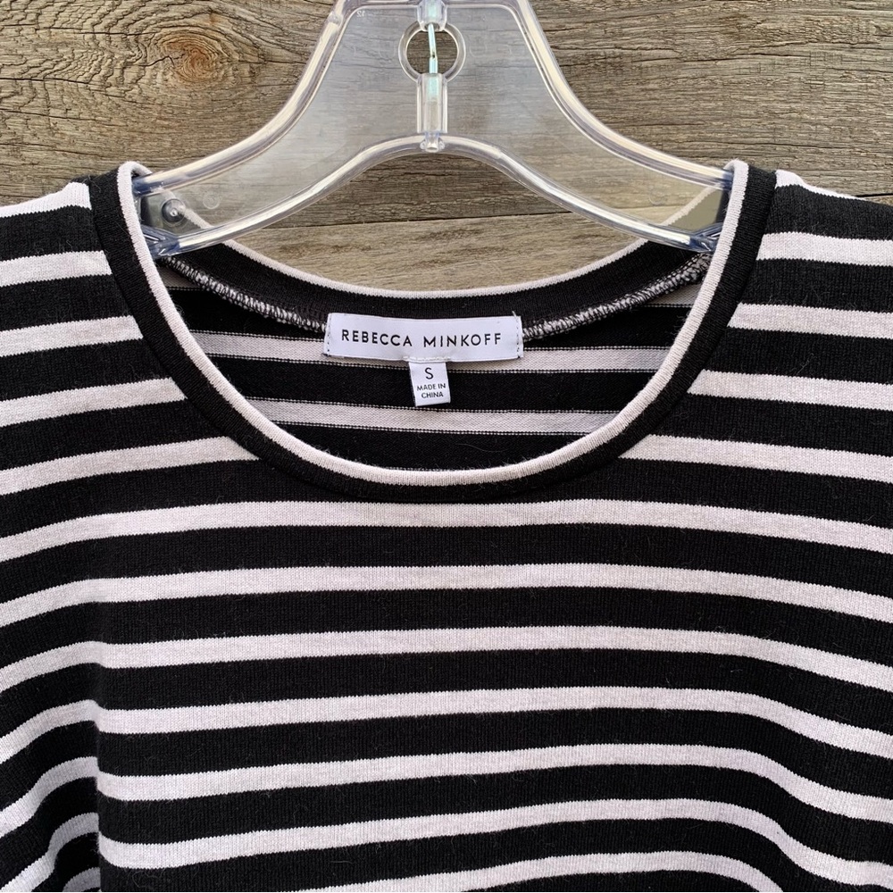 Rebecca Minkoff Top Tee Womens S Talia Breton Striped Puff Sleeve Cotton Preppy - Picture 3 of 16